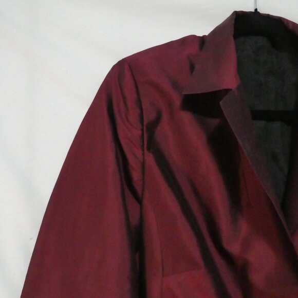 Women's Shiny Formal Burgundy Blazer - Suit Jacket | Faux Pockets | medium - Picture 3 of 14